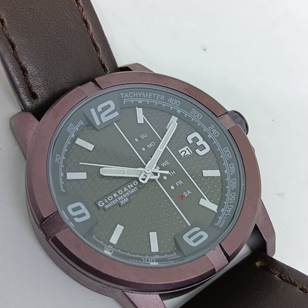 Giordano GD-50007-02 Men's 45mm Brown Multifunction Leather Strap Watch NEW BATT - Picture 12 of 12